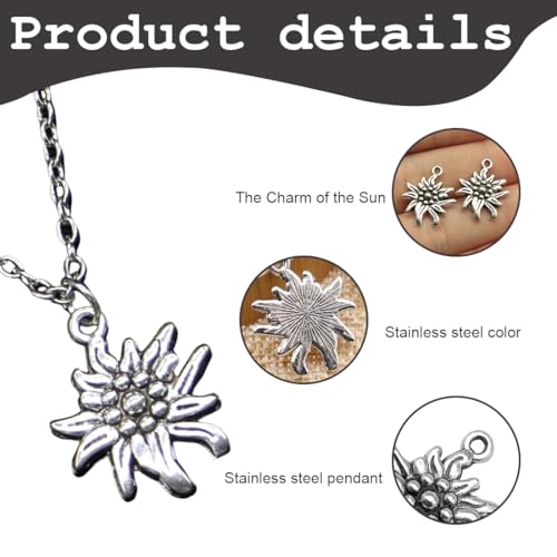 OUDQFCJ 20 PCS Anhänger DIY Selfmade Kinderschmuck Damen- und Herrenschmuck Unisex Kinder Erwachsene, Blätter und Blüten (antik Silberfarben) (Edelweiß) oktoberfest oktoberfest deko