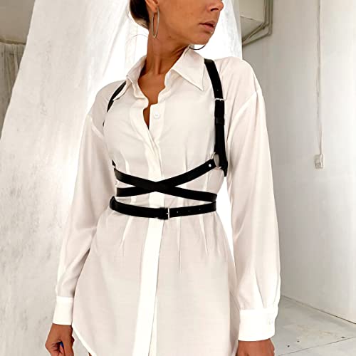 VKFOFEG Se Unterwäsc, Harness Damen Leder Verstellbare Harness Gürtel für Frauen Gothic Körper Harness Damen Oberkörper Leder Harness für Frauen Sexy Outfit für Party Bondage Geschirre