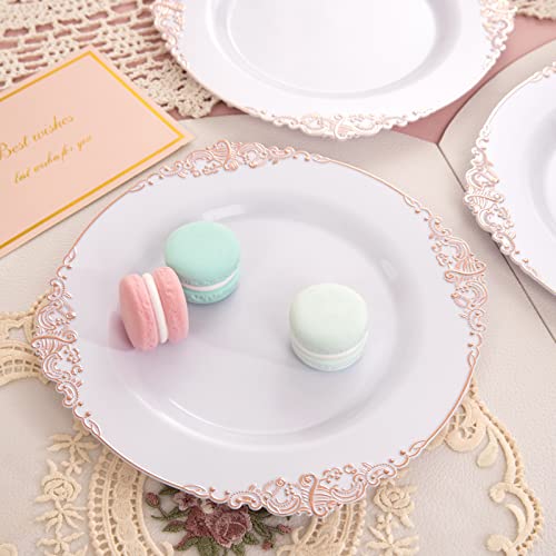 Morejoy 100Pcs Plastic Plates - Disposable - 7.5 Inch White And Rose Gold Dessert Plates For Weddings & Parties & Shower #TOP1