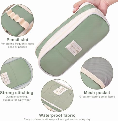 Image of Large Capacity Pencil Case Pouch, Cute Aesthetic Big Capacity Zipper Cases Pen Portable Office Stationery Makeup Bag, Desk Organizer for College Adults Women Men (Pista)