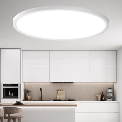 Wembanma 15Inch LED Flush Mount Ceiling Light, Dimmable and 5CCT Selectable, 0.67in Ultra-Slim, 24W/28W/32W Selectable, No Flicker, Ceiling Light Fixture for Kitchen, Bathroom, 15 Inch 1Pack White