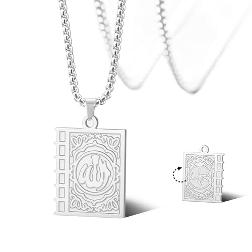 SIPURIS Chaîne avec pendentif carré Allah, Islam, Sourate, Coran, amulette musulmane, pendentif Allah, chaîne, pendentif religieux, collier, bijou pour...