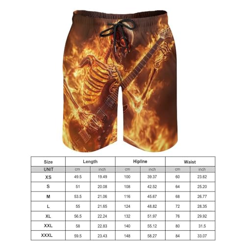 Human Skeleton Playing Guitar in Fire Men's Swim Trunks Quick Dry Board Shorts Hawaiian Beach Shorts With Pocket2