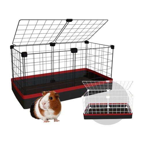 Cercado Gaiola Porquinho da Índia 30x60cm com Bandeja Higiênica Tapete Impermeável Fácil de Limpar Cercadinho Pet (Tela Preta e Tapete Preto)