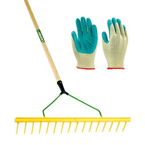 PDL – Pegdev - 16 Tooth Polypropylene Landscape Rake with Gardening Gloves, Medium/Large - Essential Garden Tool Set.