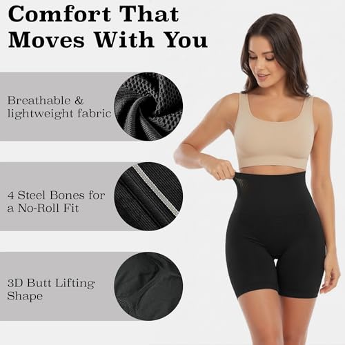 Image of Shoppy Villa High Waist Tummy Control Shapewear Shorts for Women, Seamless Body Shaper Butt Lifter Thigh Slimmer Compression Shorts, Breathable Sculpting Underwear Shapewear for Dresses