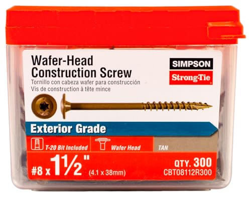 Simpson Strong-Tie CBT08112R300 Tornillo de Construcción con Cabeza Wafer — #8 x 1-1/2 pulg. T20, Quik Guard, Tan (300 piezas)