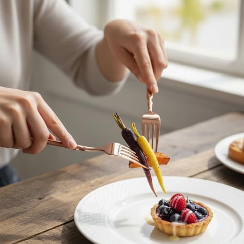 Image of 24 Pcs Rosegold Slim Handle Stainless Steel Cutlery Set for Dining Table with Spoons and Forks Set + Butterknives - The Perfect Tableware /Flatware