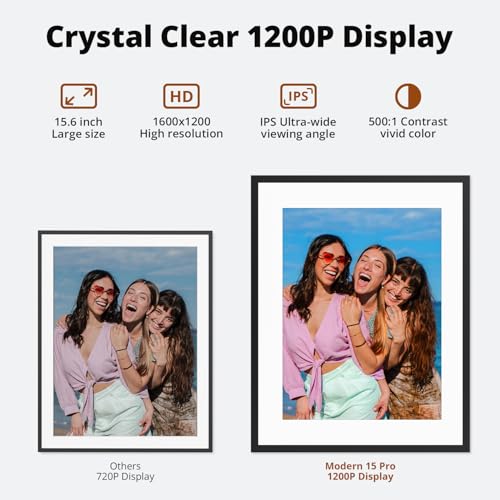 Image of Digital Picture Frame 15 inch FHD Touch Screen WiFi Digital Photo Frame Instant Share Photos and Videos via App, Email, Cloud, Portrait and Landscape, Best Gifts for mom, Christmas mom Gifts