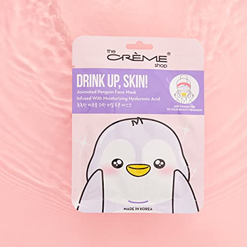 The Crème Shop Korean Skincare Beauty Full Facial Advanced Sheet Daily Natural Essence Easy-To-Use Soothing - Drink Up, Skin! Penguin Face Mask 3 Piece Value Set #TOP1