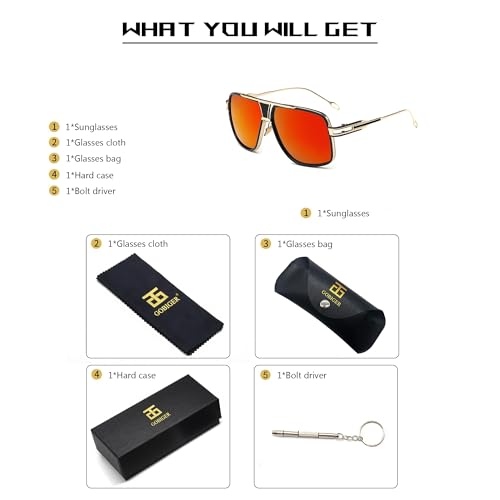 Image of Aviator Sunglasses for Men Retro Fashion Gold Oversized 70s shades