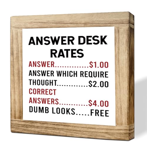 Humorous Office Sign Funny Wooden Plaque For Desk Box Wood Office Decor Sign Gift For Boss Coworker Friend Motivational Answer Desk Rates Workplace Decoration 5.9x5.9 inch