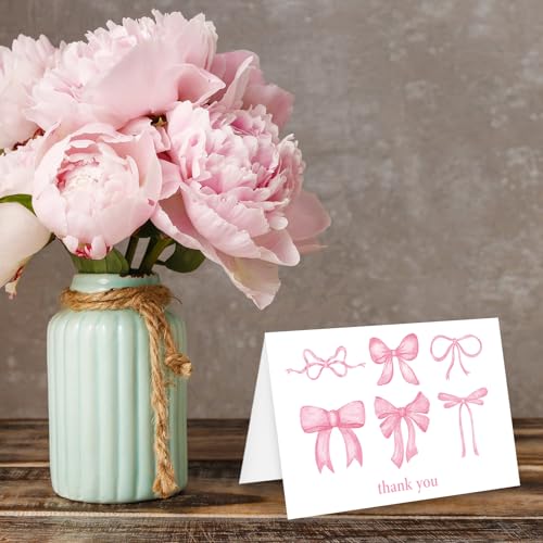 Cartes de remerciement anniversaire et mariage à nœud rose Whaline pour vos invités