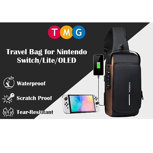 Image of TMG Crossbody Sling Bag for Steam Deck|Nintendo Switch OLED Console|iPad,Waterproof Chest Daypack with USB Charging, Shoulder Backpack for Men|Women (Brown)