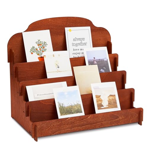 Barydat Greeting Card Display Stand Wooden, 15.8 x 10.4 x 14.2 Inch, Brown
