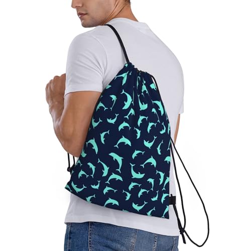 Cute Dolphin Pattern Drawstring Backpack Bag, With Adjustable, Gym Travel, Yoga Bags for Men Women3