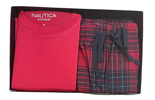 Nautica Men's Pajama Set Long Sleeve Top and Cozy Pants 2 Pieces PJ Nightwear (as1, alpha, l, regular, regular, Red/black, L)2