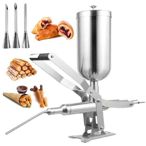 Máquina de llenado manual de donas, relleno de crema y mermelada de acero inoxidable con 4 boquillas, inyector de donas de precisión ajustable para panadería y tienda de postres