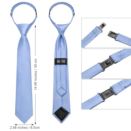 Image of Hi-Tie Pretied Boys Ties Solid Color Kids Adjustable Necktie Lapel Pin Clip Set Age 8-12 Wedding School Graduation