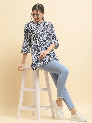 Image of Shree Women Liva (Rayon) White Floral Print Kurta