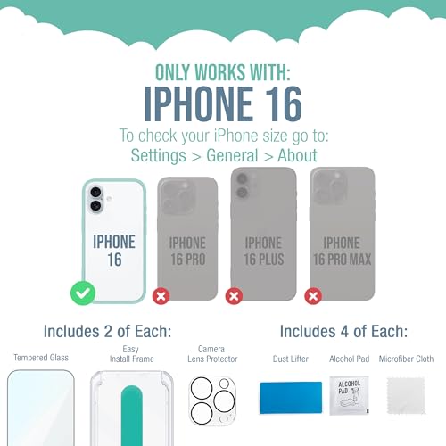 Image of Smartish iPhone 16 Screen Protector - 2-Pack Tempered Glass Screen Protectors + Camera Lens Covers - Tuff Sheet - 9H Easy Install Frame [Scratch Resistant] Case-Friendly for Apple iPhone 16