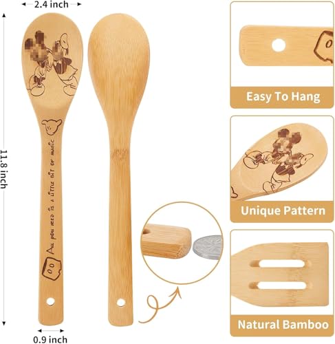 Wooden Spoons for Cooking, Bamboo Kitchen Cook Utensils Set, Housewarming Birthday Anniversary Present for Friend (6PCS)