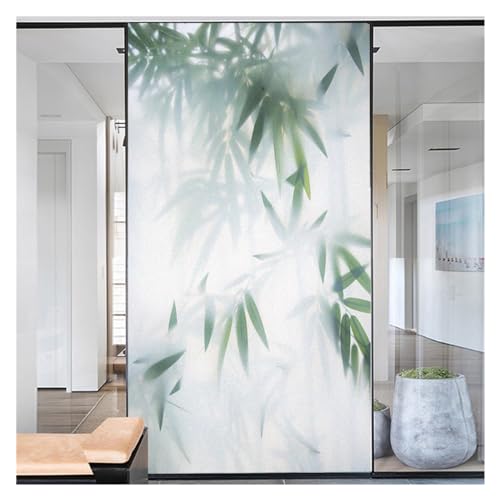 Película de Ventana Vidrio privacidad, patrón Hoja bambú, Adhesivo estático sin Pegamento, Pegatina Puerta, película esmerilada bloqueadora Solar para Ventana(80cmx180cm)