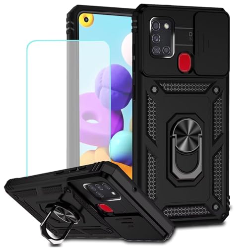 Coque Galaxy A21S Samsung avec protège-écran verre trempé et cache caméra noir