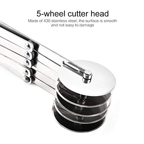 Hxytech 5 Wheel Pastry Pizza Cutter, Expandable Stainless Steel Pastry Knife Baking Cutter Roller Cookie Dough Cutter Divider (Standard Design)