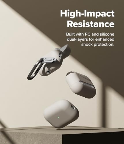 Image of Ringke Silicone for AirPods Pro 3 Case with Carabiner [Soft Premium Liquid Silicone] Slim Oil & Smudge Resistant Shockproof Protective Cover - Stone