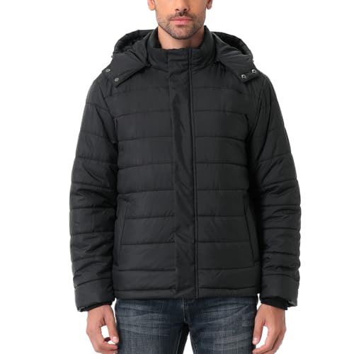 Men's Winter Down Jacket with Detachable Hood | Fleece-Lined Warm Coat Windproof Thickened Design for Cold Weather