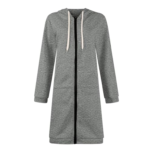 Long Zip Up Jackets for Women Trendy Casual Loose Fit Oversized Hoodie Plain Tunic Sweat Shirts Comfort Trench Coat4