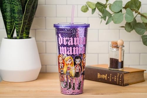 Image of Silver Buffalo Bratz Drama Mama Cloe, Plastic Cold Cup, 32oz | Yasmin, Jade and Sasha, Confetti, Includes Lid and Straw, 0.95 Liters