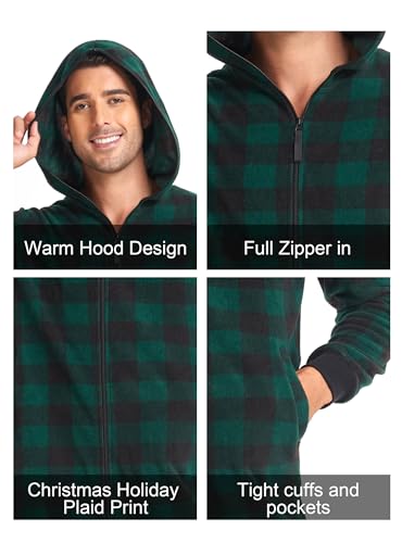 COLORFULLEAF Couples Matching Christmas Pajamas for Family Hoodie Fleece Onesie Plaid Union Suit Full Zipper Jumpsuits3