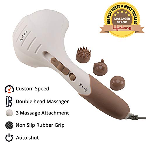 Image of Lifelong LLM27 Electric Handheld Full Body Massager (Brown) & Lifelong LL36 Powerful Double Head Body Massager Hammer, Brown