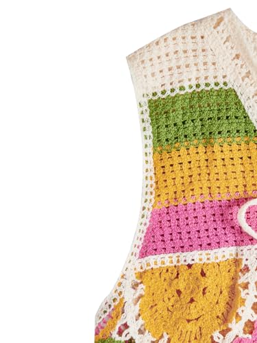 Image of Verdusa Women's Boho Floral Crochet Sweater Vest Tie Front Knitted Sleeveless Cardigan