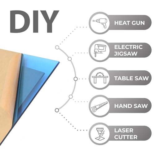 Image of 6 PCS Blue Transparent Cast Acrylic Sheets 8 inch x 12 inch x 0.118 inch, Plexiglass Plastic Sheet for Laser Cutting, Engraving Signs, DIY Projects.