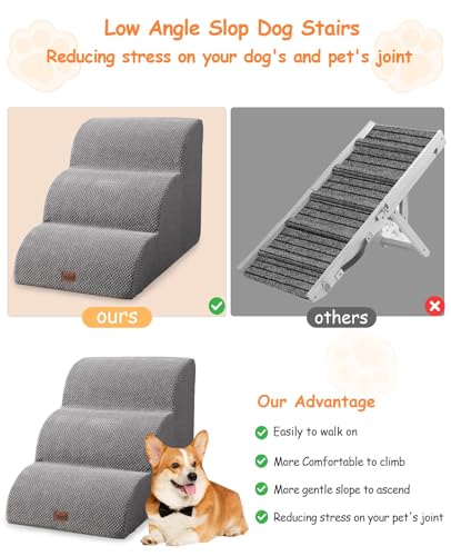 Image of Dog Steps for High Bed - 4 Step Pet Stairs for Small Dogs, Non-Slip