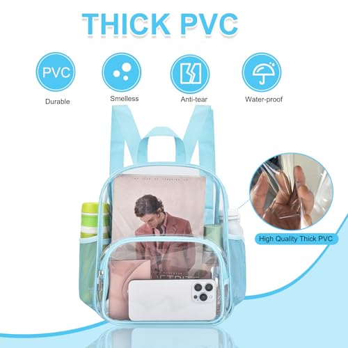 Image of Busiuw Clear Backpack for Stadium Events Clear Backpack 12x12x6 with Front Pocket for Concert Sport Events Work Travel (Blue)