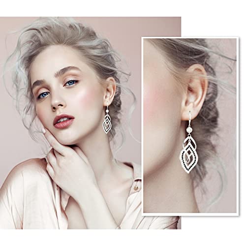 Dangle-Earrings-for-Women-925-Sterling-Silver-Handmade-Linear-Swirl-Wire-Bohemian-Boho-14K-Gold-Diamonds-Earrings-Hypoallergenic-Earrings-Fashion-Jewelry-Gifts-for-women-Silver