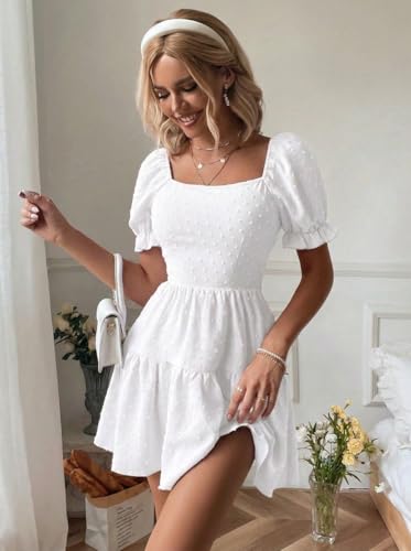 Image of Narecte Summer Dresses for Women 2026,Tie Backless Swiss Dot Mini Dress,Ruffle Hem Flowy Casual Dresses