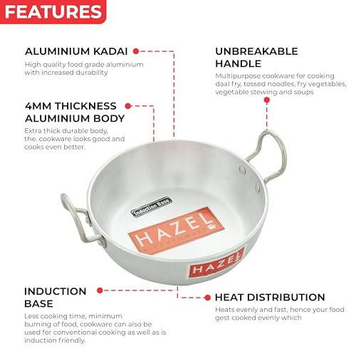 HAZEL Aluminium Induction Kadai/Deep Fry Pan (Kadhai, Handi) 3600 ml with Lid, 25.8 cm | Multi-Purpose Cookware for Gas & Induction - Image 4