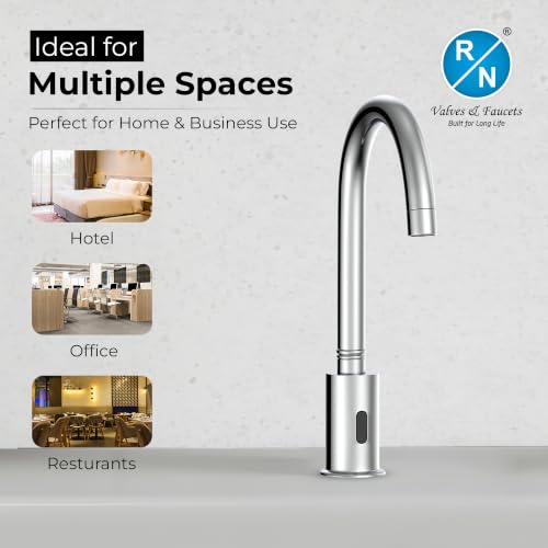 Image of RN Automatic Touchless Sensor Faucet for Wash Basin, Motion Sensor Bathroom Sink Tap, Hands-Free Smart Faucet with Chrome Finish, Water Saving Kitchen & Bath Fixture (Swan Neck.3)