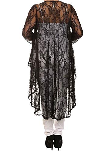 646 - Sheer Lace Long Sleeve Open Front Long Body Asymmetric Hem Hi Low Duster Cardigan2