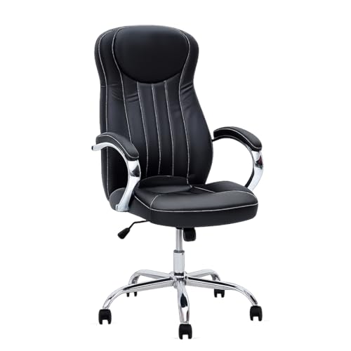 Multi Home Furniture Black Leather Executive Office Chair – Ergonomic Chair High Back Chair with Lumbar Support, PU Leather Computer Chair, Adjustable Height, 360° Swivel Chair for Office Furniture