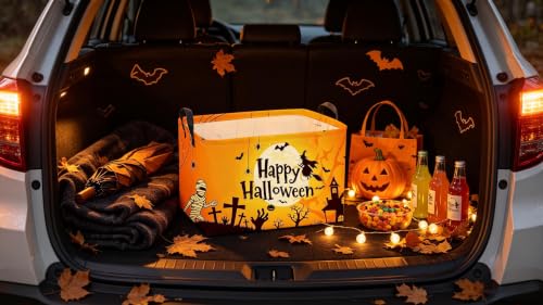 Image of Sanjiaofeng Rectangular Kids Basket Halloween Spooky Storage Bins,Gloomy Storage Basket with Handles.Clothers,Books,Kid's Gifts Bins.Halloween Party Baskets(Moon Halloweens‌)
