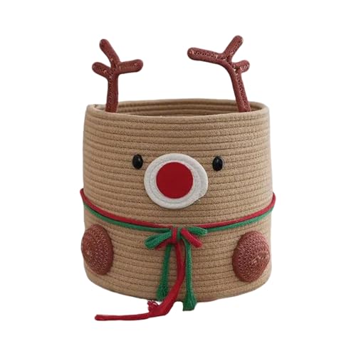 Cestas de cuerda para almacenamiento, organizador de juguetes de reno navideño, cesta de almacenamiento tejida de 11.8 x 10.6 pulgadas, para entrada, cocina, sala de juegos, hogar, armario, guardería