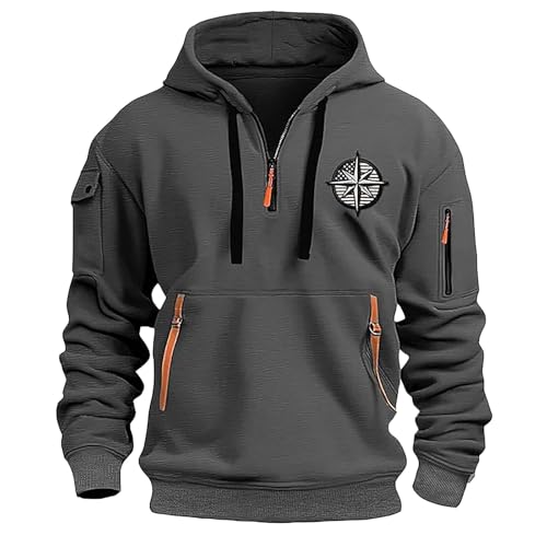Hoodie Herren Patchwork Pullover Langarm Jacquard Kaputzenpullover 3XL Farbblock Sweatshirt mit Taschen Kordelzug Outdoor Jogging Sport Sweatshirt Hoodie Herren Oversize mit Halb Zip, Gris oscuro., L