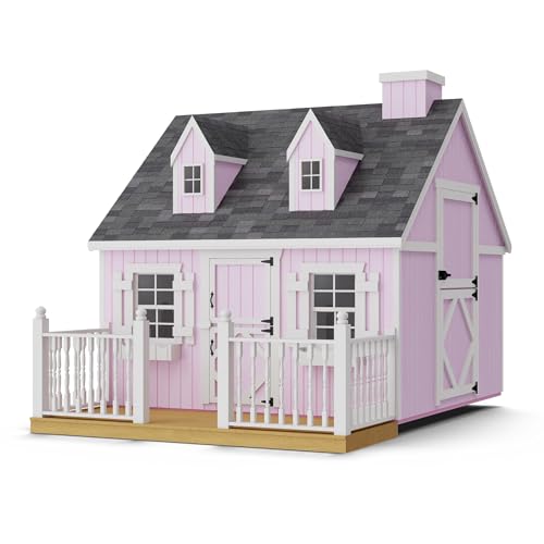 8x8 Cape Cod Playhouse with Floor, Deck and Rail, and Loft, Outdoor Wood Do-It-Yourself Kit