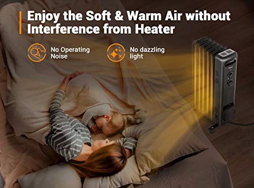 Space heater, Aikoper 1500W Oil Filled Radiator Heater with 3 Heat Settings, Adjustable Thermostat, Quiet Portable Heater with Tip-over & Overheating Functions for Home, Office, Black